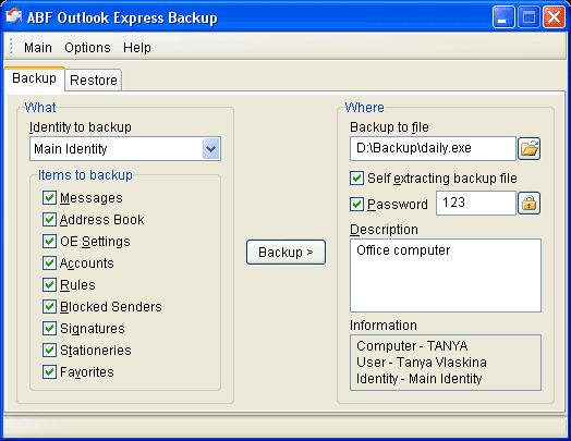 ABF Outlook Express Backup