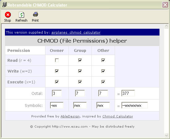 airplanes travel chmod calculator