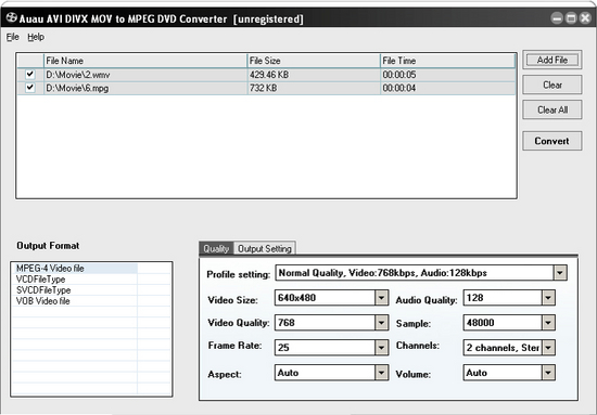 AUAU-Soft AVI DIVX MOV to MPEG DVD 2.1.0