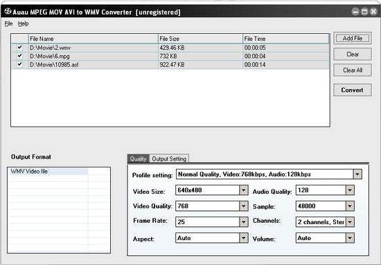 AUAU-Soft MPEG MOV AVI to WMV Converter