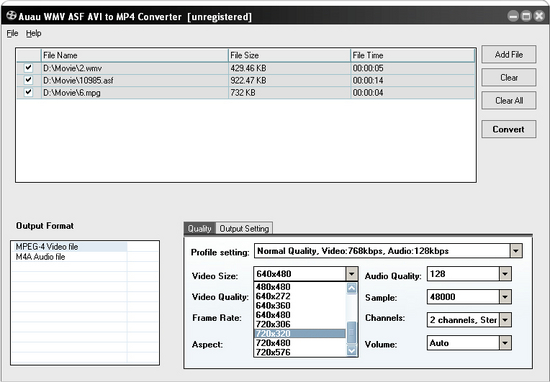 AUAU-Soft WMV ASF AVI to MP4 Converter