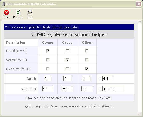 birds chmod calculator