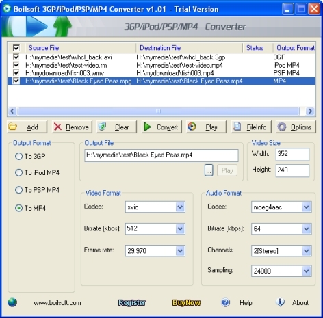 Boilsoft 3GP/iPod/PSP/MP4 Converter