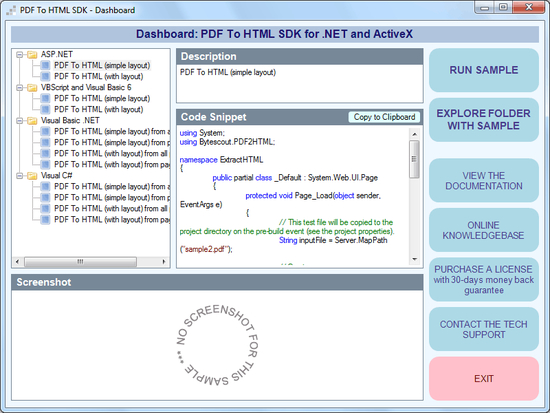 Bytescout PDF To HTML SDK