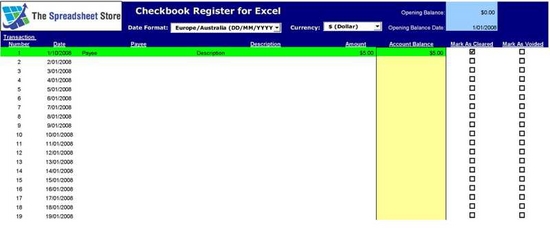 Checkbook Register for Excel