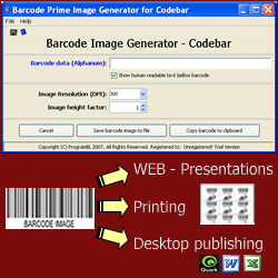 Codabar barcode prime image generator