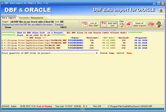 DBF data import for ORACLE