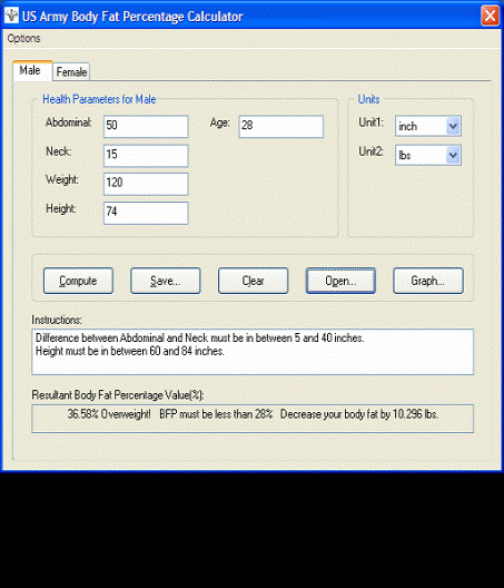 Desktop U.S. Army Body Fat % Calculator