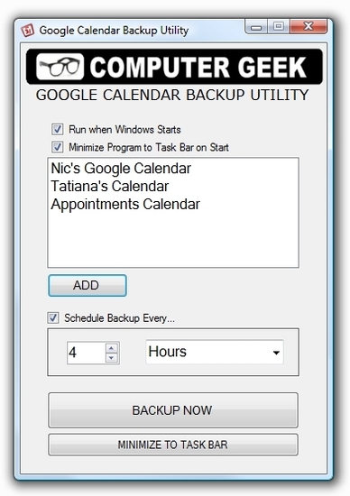 Google Calendar Backup Utility