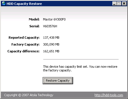 HDD Capacity Restore