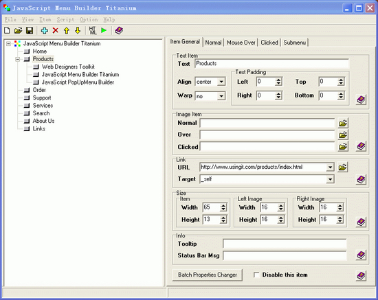 JavaScript Menu Builder Titanium