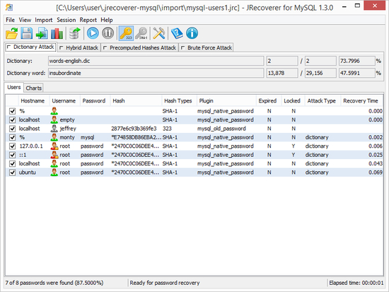 JRecoverer for MySQL Passwords