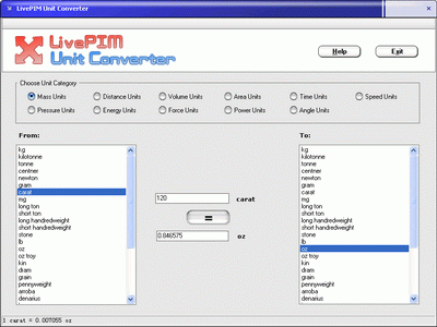 LivePIM Unit Converter