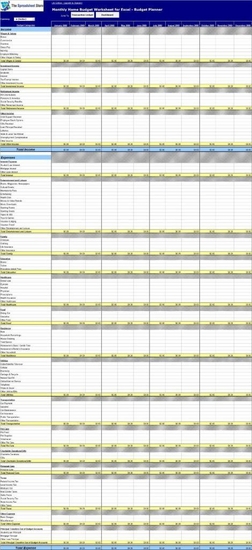 Monthly Home Budget Worksheet for Excel