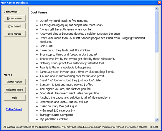 MSN Names Database