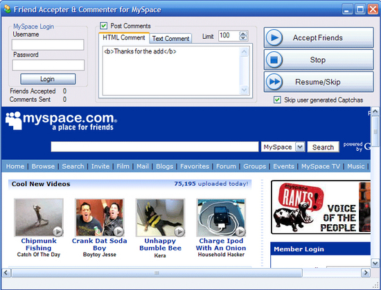 MySpace Friend Accepter and Commenter