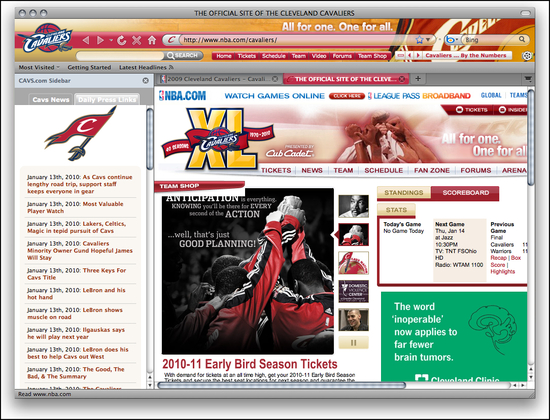 NBA Cleveland Cavaliers Firefox Theme