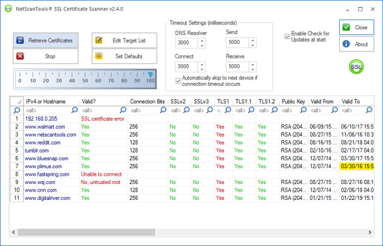 NetScanTools SSL Certificate Scanner