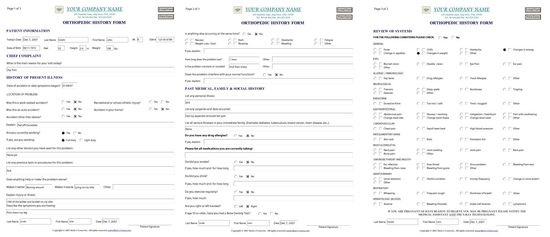 Orthopedic History Form