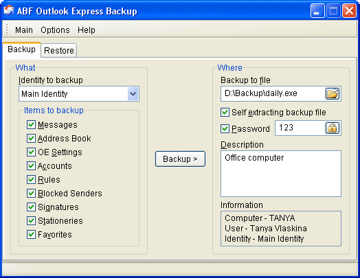 Outlook Express Backup