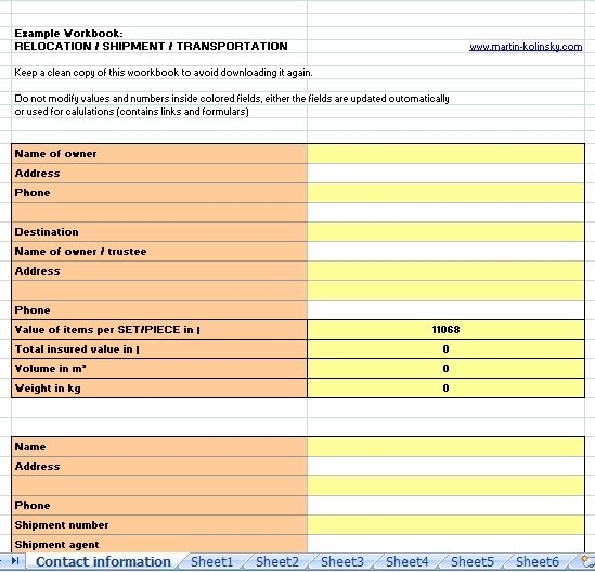 Packing and Insurance List - Relocation