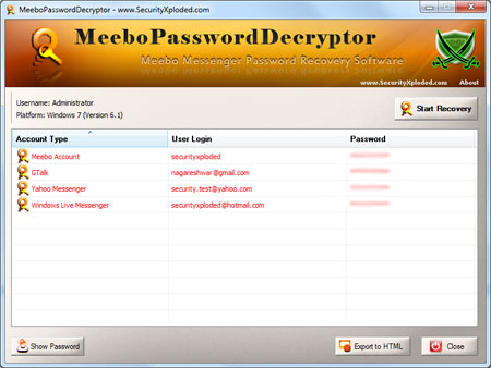 Password Decryptor for Meebo