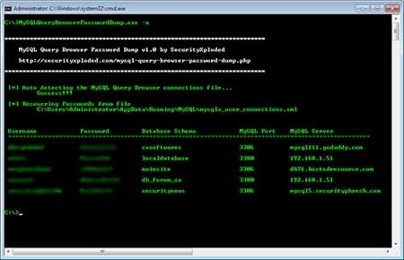 Password Dump for MySQL Query Browser