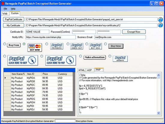 PayPal Batch Encrypted Button Generator