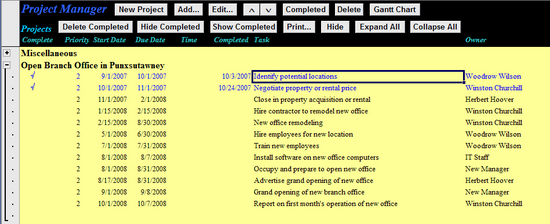 Project Manager for Excel