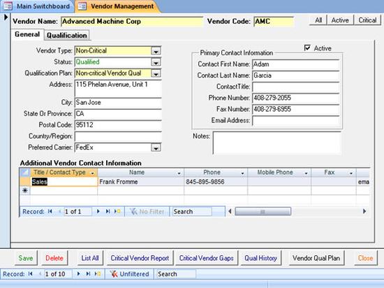 SBS Vendor Management