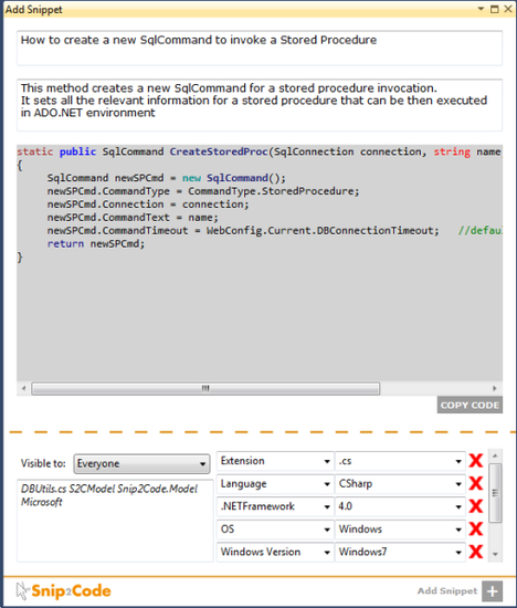 Snip2Code Extension for Visual Studio