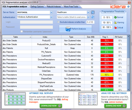 SQL Fragmentation Analyzer