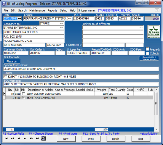 Star Bill of Lading Program