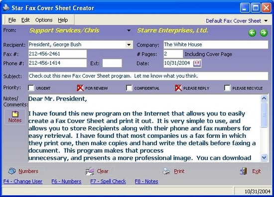 Star Fax Cover Sheet Creator