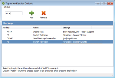 Topalt Hotkeys for Outlook