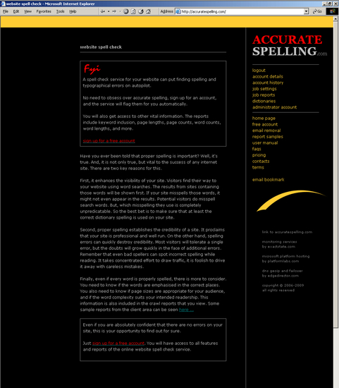 WEB SITE SPELL CHECK SERVICE