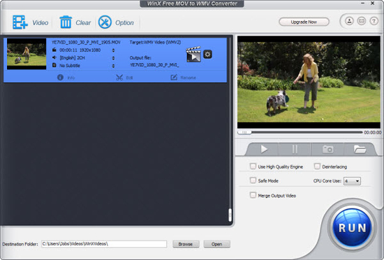 WinX Free MOV to WMV Converter